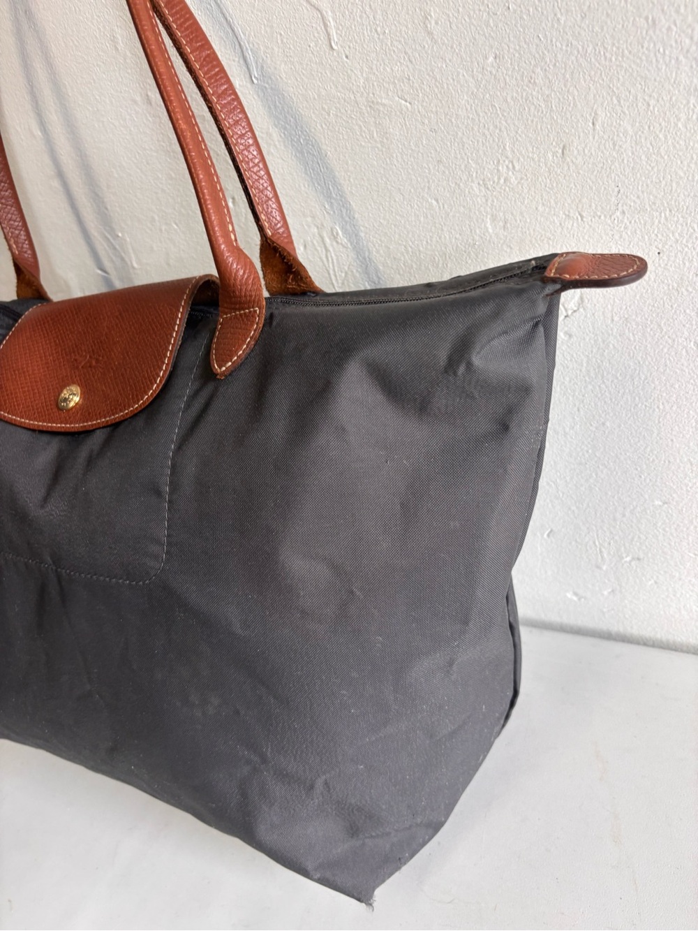 Longchamp Black Nylon Tote with Brown Leather Trim - Picture 3 of 12